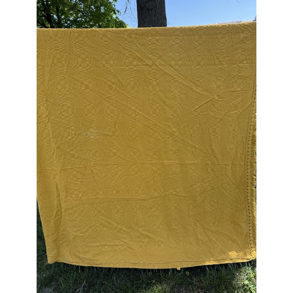 King Size Vintage Morgan-Jones Bedspread Mustard Fringe Yellow MCM Bed Cover